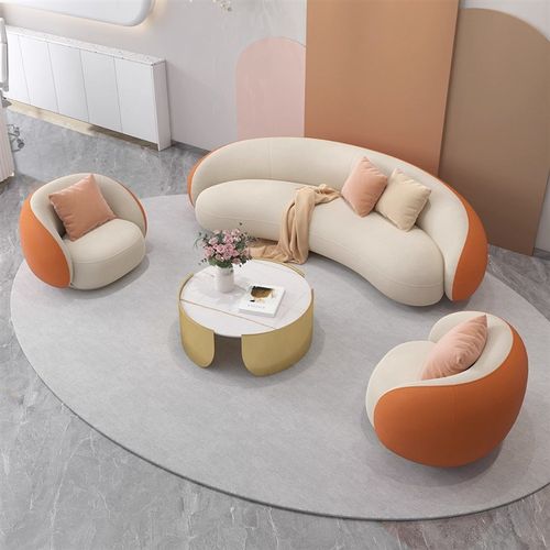 服装店网红款沙发米白色橙色服装店休息区沙发小型服装店专用沙发