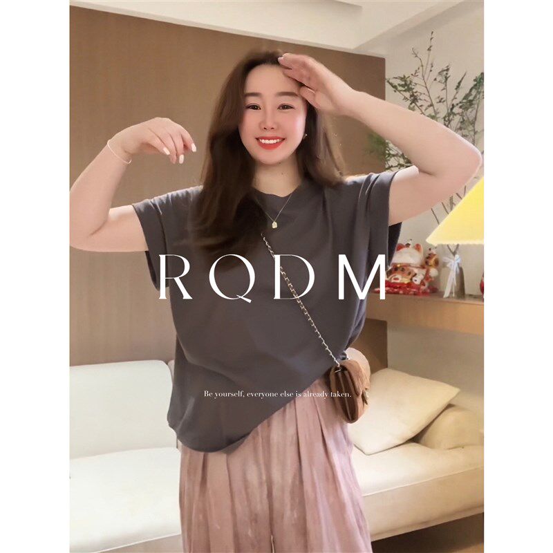 大码女装2025夏季新款胖MM小飞袖高级感显瘦圆领正肩短袖T恤上衣