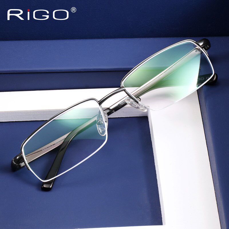 纯钛眼镜框男半框可配老花近视眼镜 超轻眼镜架 弹簧腿不夹脸方框