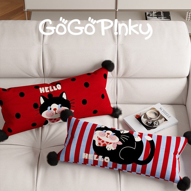 卡通可爱猫咪客厅沙发抱枕靠背垫卧室腰枕抱O枕套圣诞新年长条抱