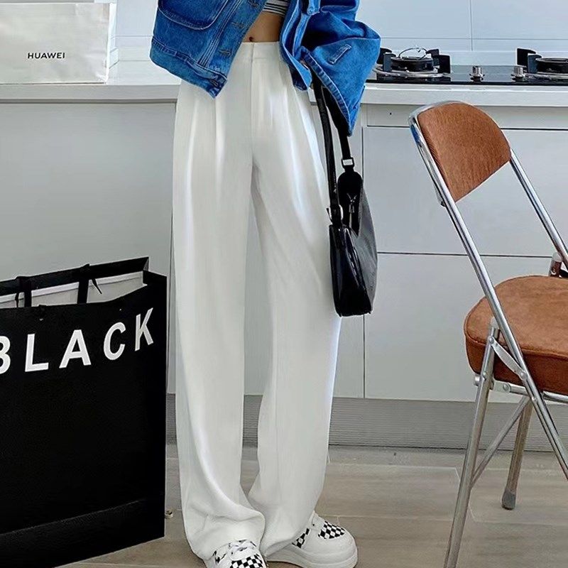 白色阔腿裤女夏不透薄款高腰坠感拖地裤子休闲显瘦直筒垂感西装裤