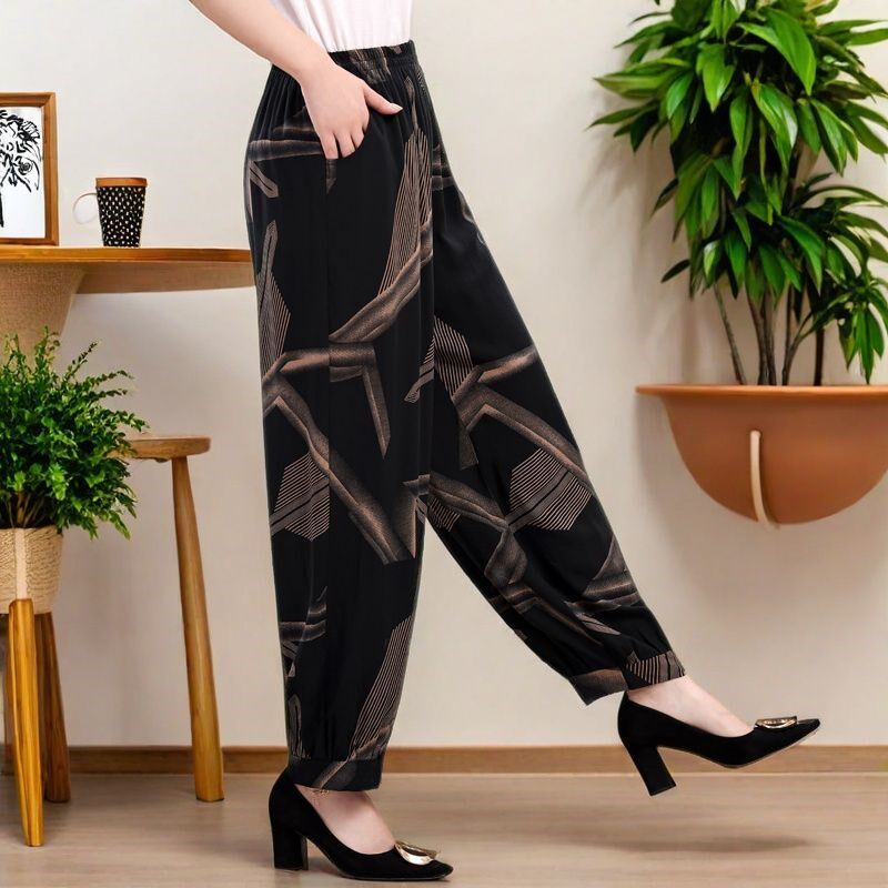 中老年灯笼裤棉绸夏季宽松女裤长裤薄款妈妈大码广场休闲高腰裤子