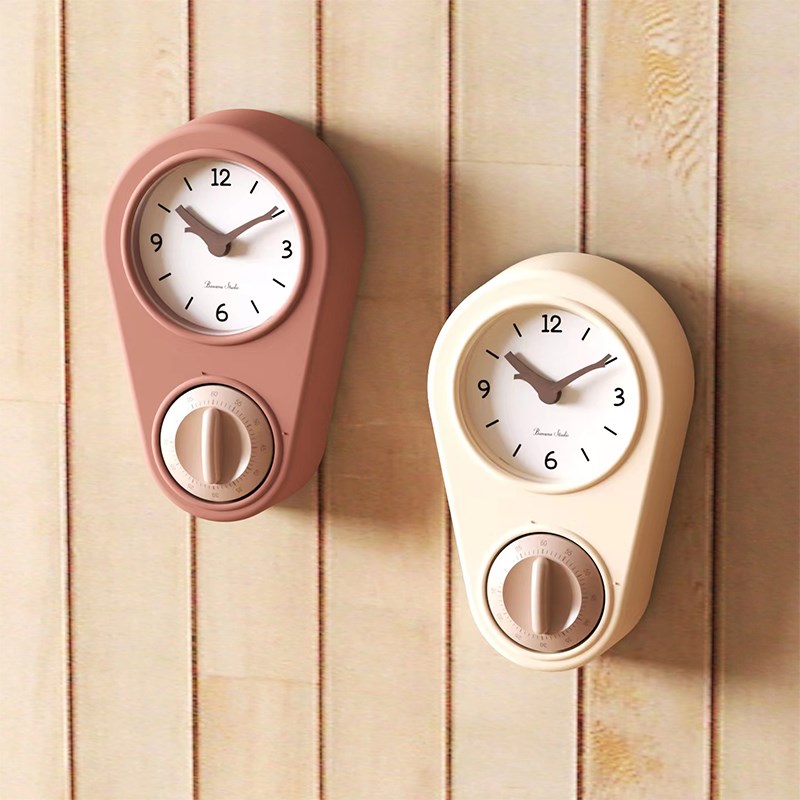 厨房用免打孔挂墙钟表冰箱贴小挂钟计时器静音大时钟挂表专用闹钟