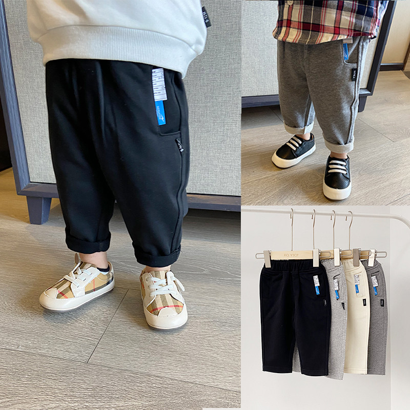 2021春款儿童割袋休闲裤洋气新款洋气女宝宝小标纯棉男童修身长裤