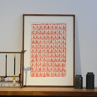 千佛图佛像挂画居家供奉禅意茶空间背景墙实木框装饰画挂墙壁画
