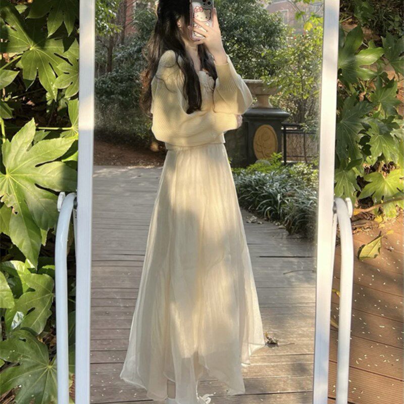 2023夏季新款仙女裙网纱半身裙女小个子不规则半身长裙子米色纱裙