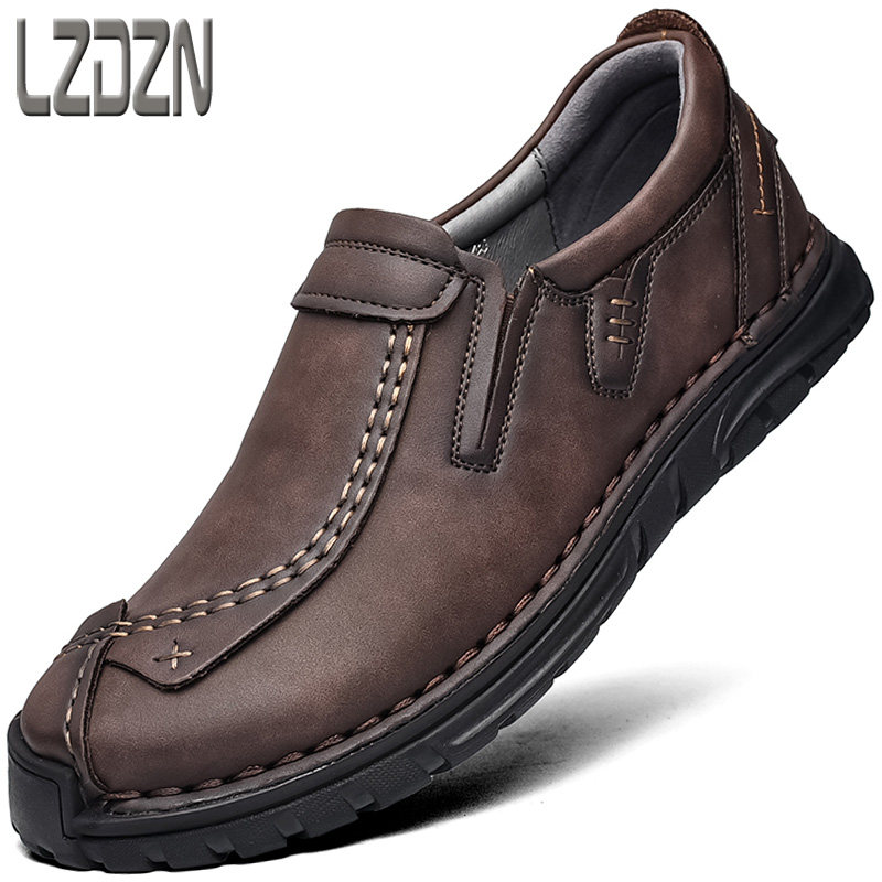 懒人皮鞋一脚蹬潮男鞋子厚底内增高英伦休闲手工缝制上线2021新款