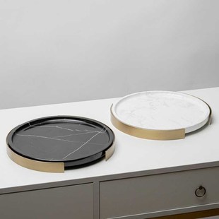 现代高颜值果盘茶几收纳家居装 饰品E浴室大理石托盘摆件餐桌茶点