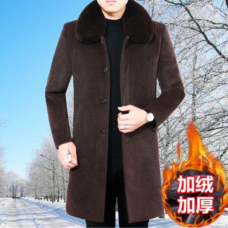 中老年毛呢大衣男中长款冬装加绒加厚中年父亲休闲外套爸爸装呢子