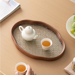 简易茶台 玻璃茶盘客厅简约家用小型干泡盘办公室茶托盘2024新款