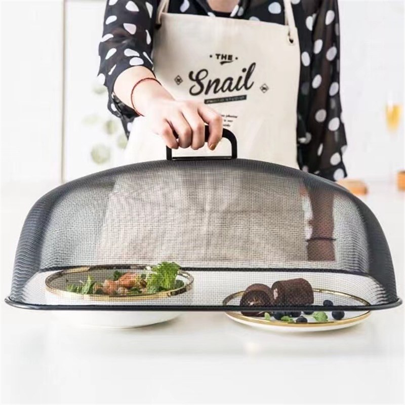 HX自产铁艺黑色餐桌罩苍蝇罩欧式长方形实物罩圆形盖菜罩家用饭菜
