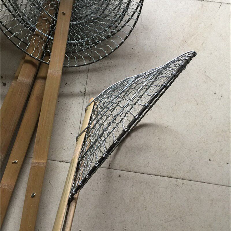 RI0T手工编织铁丝漏勺 不锈钢丝捞菜面勺过滤笊篱 加长竹手柄超大