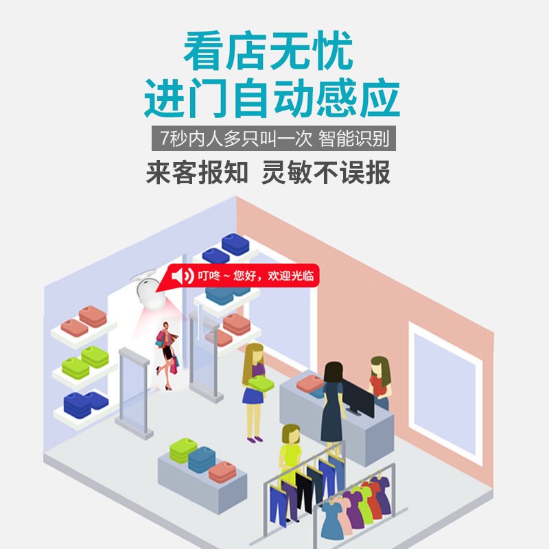 门铃感应器欢迎光临进门语音商用进店叮咚迎宾器感应门口来人提醒