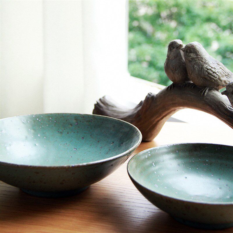 九土手工家用菜盘子粗陶餐盘和风餐盘日式餐具创意碟子套装盘饭碗