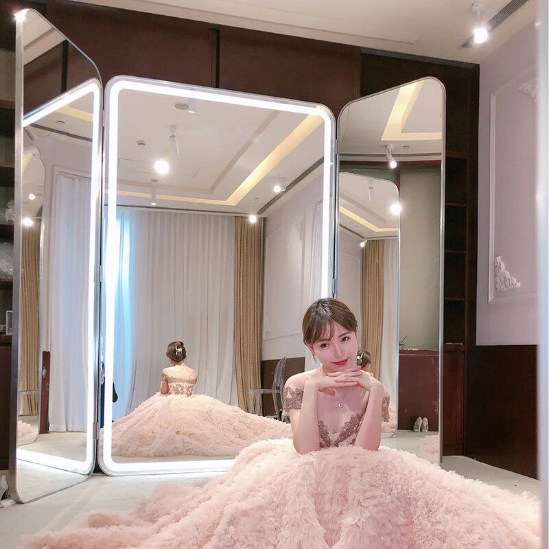 三面折叠试衣镜礼服婚纱镜子穿衣镜落地镜全身美颜镜显瘦身超大镜