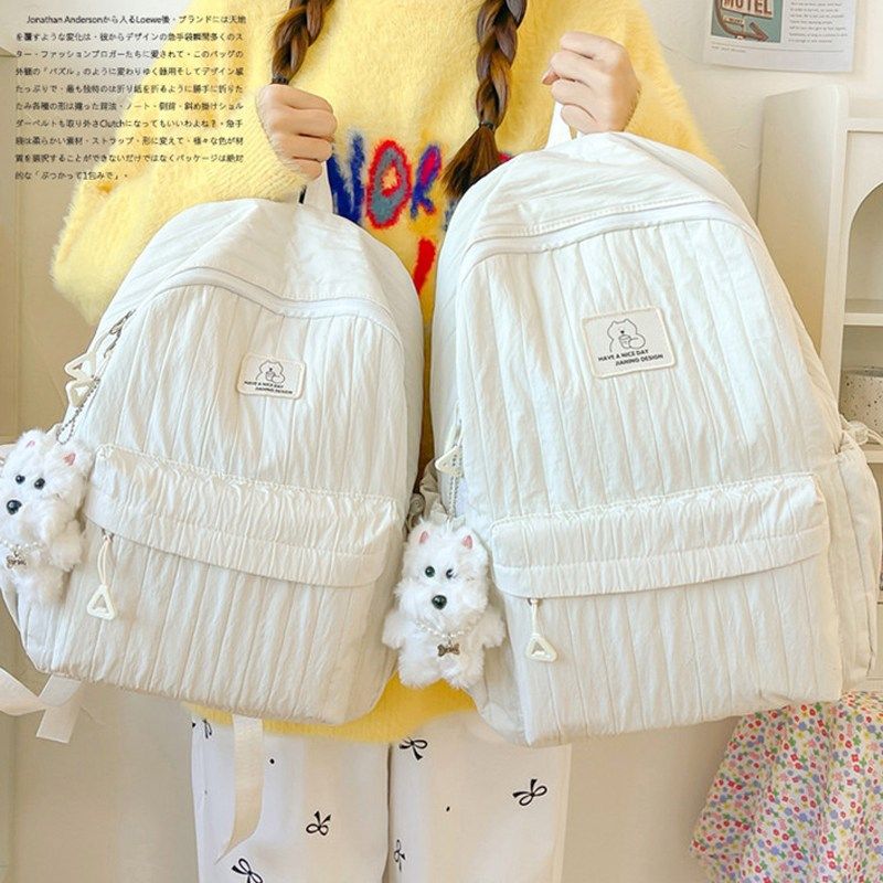 韩系慵懒风双肩包女小清新初中女生书包高颜值大容量轻便通勤背包