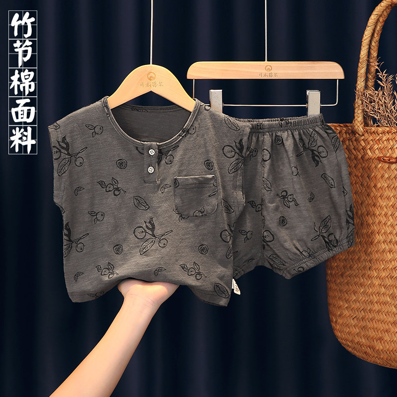 宝宝夏季套装2024新款男童洋气休闲短裤子女婴儿竹节棉背心两件套