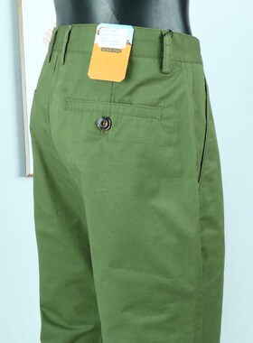 外贸尾货夏季薄款军绿色纯棉简约男士休闲裤商务直筒工装裤长裤子
