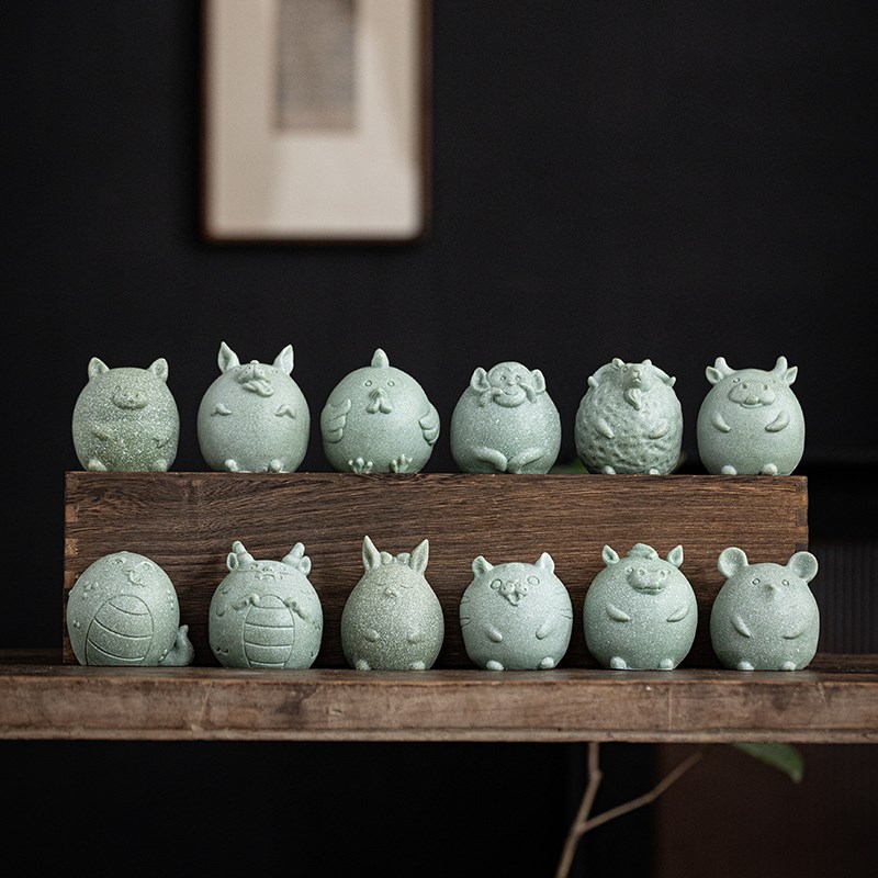 青砂石整套十二生肖摆件鸡兔狗猴龙蛇马鼠牛虎猪羊工艺品摆设