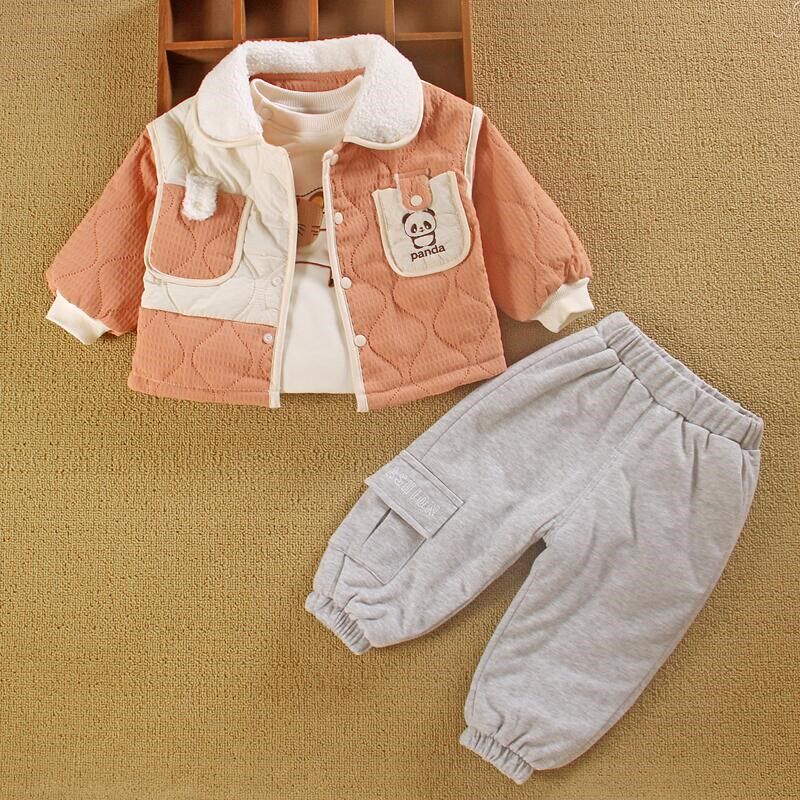 0一1岁男宝宝春秋装童冬款夹棉衣服外套装小婴儿分体三件套季洋气