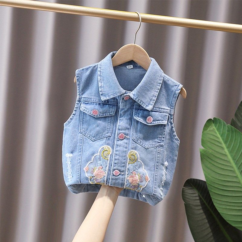 女童牛仔马甲春秋2025新款中国风刺绣女宝新中式坎肩背心外穿百搭