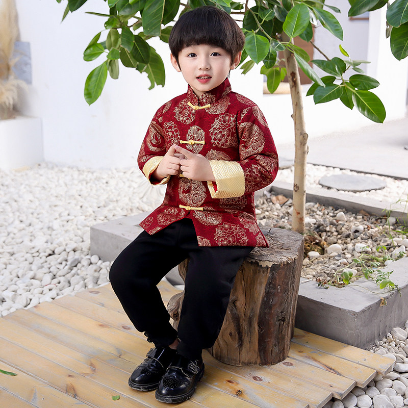 儿童唐装冬季棉衣宝宝周岁新年装中式礼服小孩喜庆汉服男童拜年服