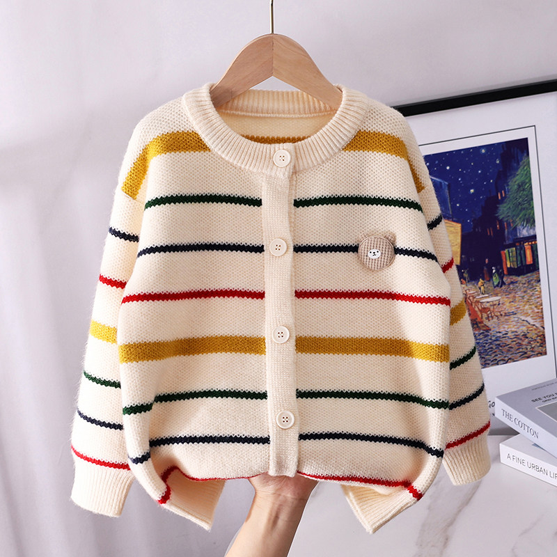 加绒加厚女童毛衣秋冬2023新款针织开衫儿童洋派保暖外套春秋卫生