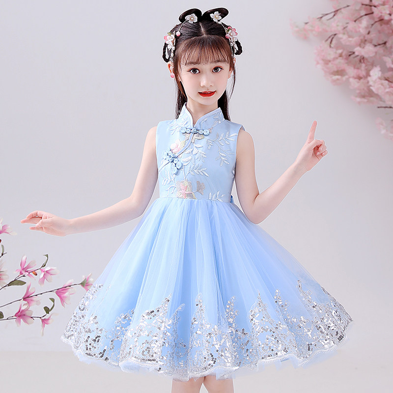 女童洋装夏季新款古装汉服中国风儿童背心公主裙礼服洋派小女孩