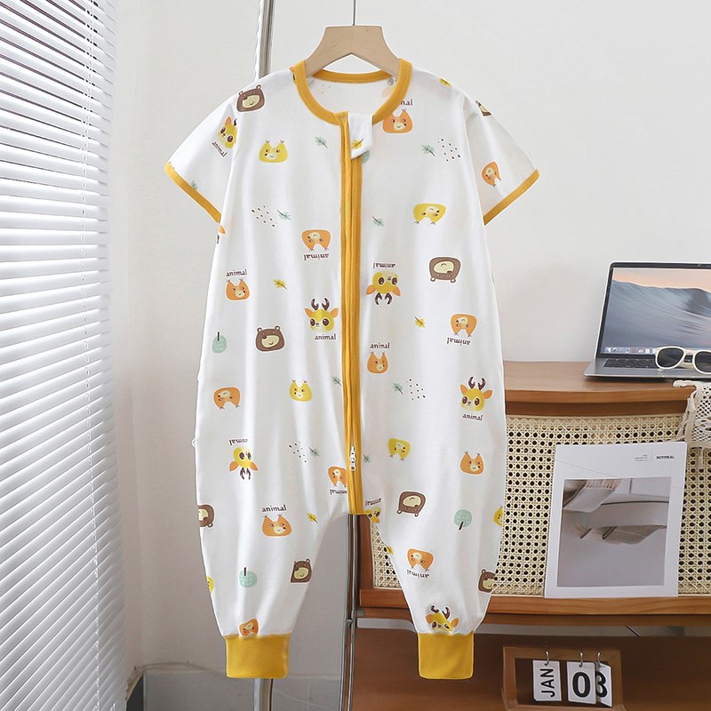 宝宝睡袋夏季薄款短袖纯棉儿童防踢被家居爬爬服男女婴儿连体睡衣