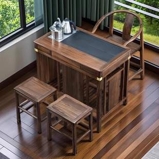 茶桌茶台阳台书桌两用多功能w小户型家用家具乌金木全实木原木温