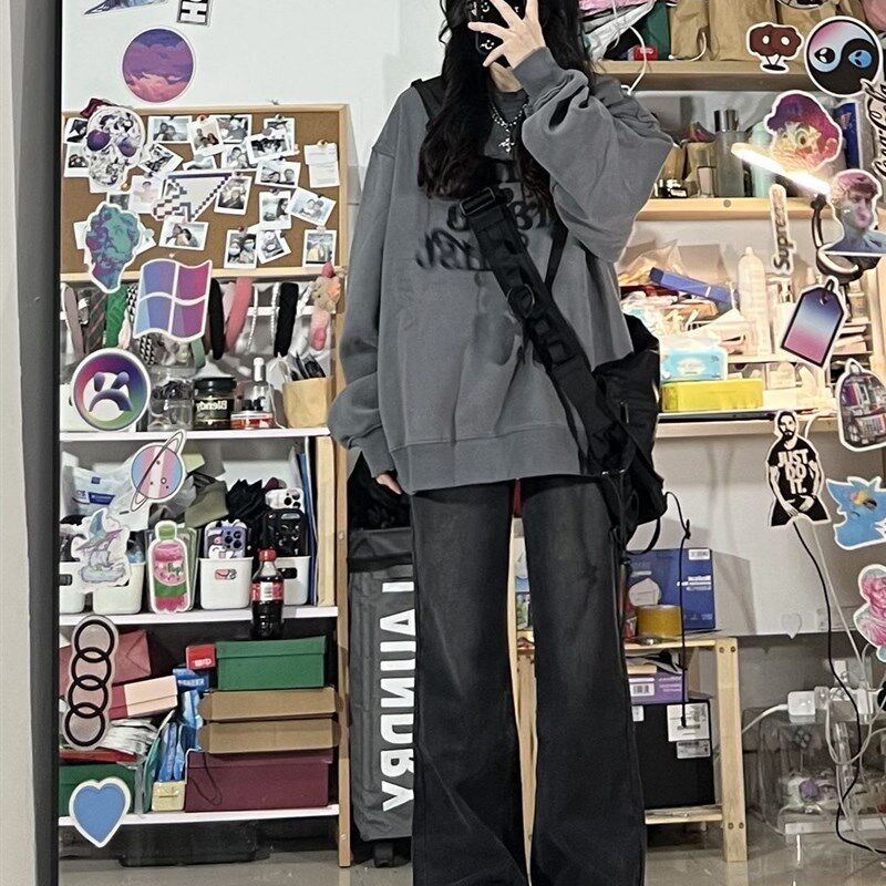 女童裤子春夏2024新款炸街大童洋气时髦小个子学生黑色阔腿牛仔裤