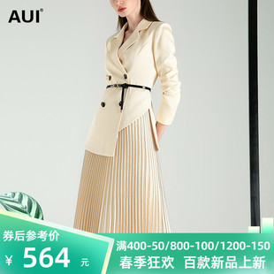 双排扣不规则职业时尚 2022春季 新款 减龄气质百褶裙两件套女潮 套装