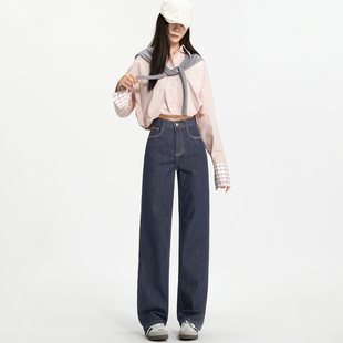 若纤 Pretty Silhouette秋冬深蓝色牛仔裤女加绒加厚百搭直筒裤