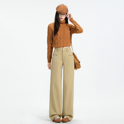 若纤复古阔腿牛仔裤高腰休闲裤