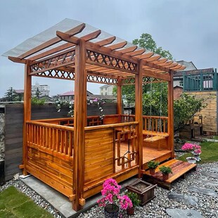 网红打卡拍照茶室凉亭别墅庭院防腐木小房子定制小院创意茅草木屋