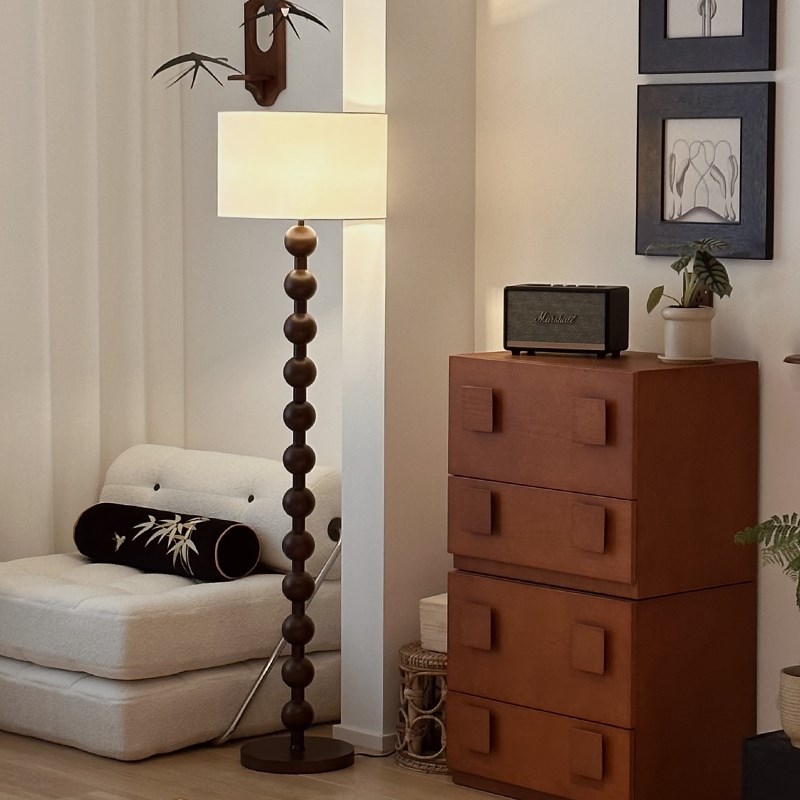 中古实木客厅落地灯侘寂风复古沙发旁美式装饰氛围灯具 casa照明