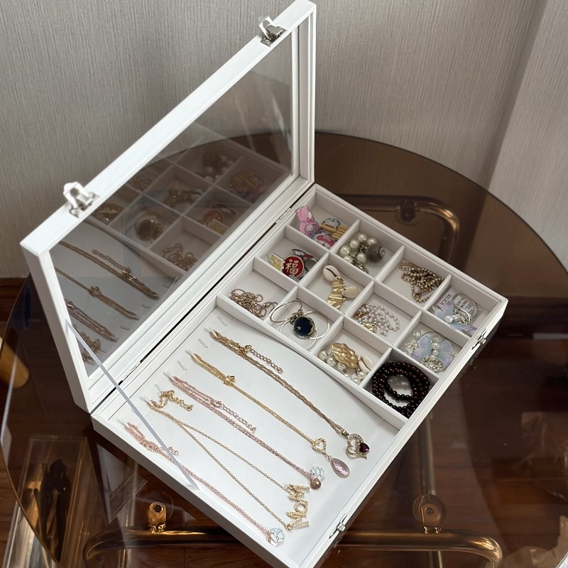 北欧风格纯色白色戒指耳钉首饰盒大容量长方形吊装耳钩玉牌项链盒