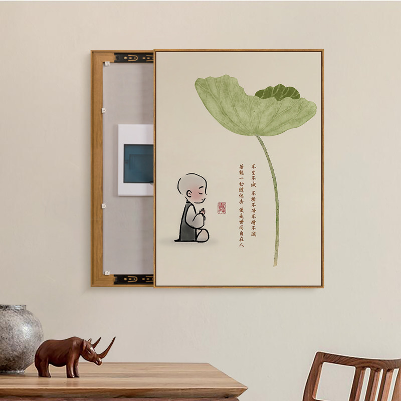 电箱画竖版中式装饰画简约遮盖画档弱电箱L画定制大尺寸免打孔挂