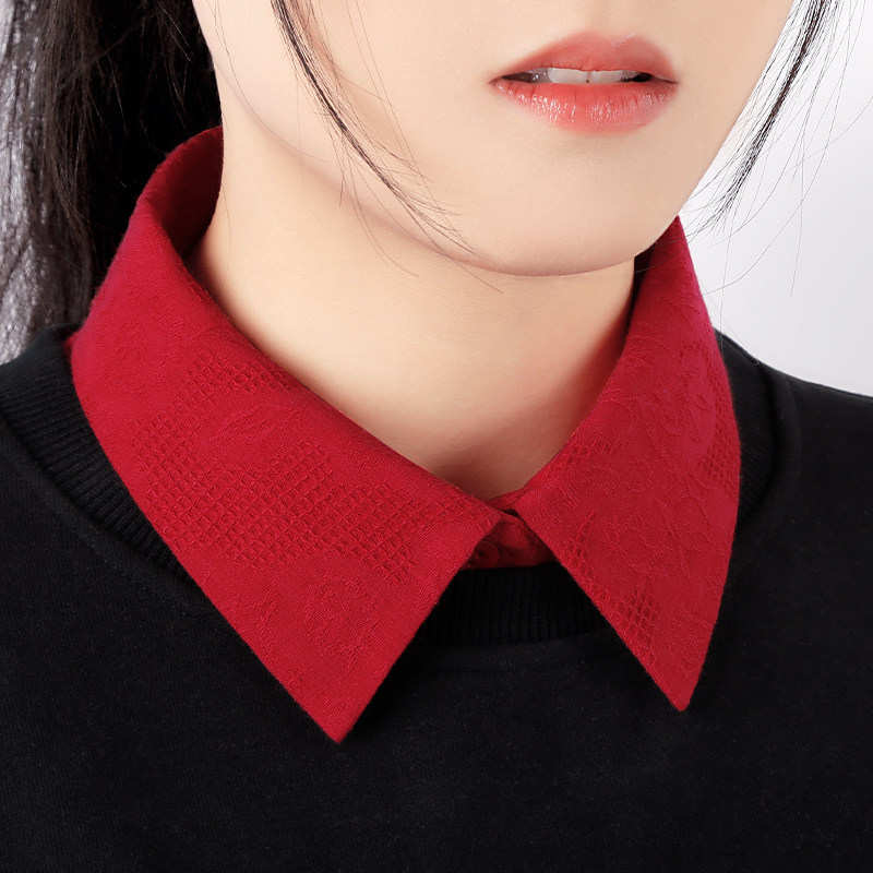 本命年红色假领子百搭假衬衫领女多功能J领口假领配毛衣暗花纹装