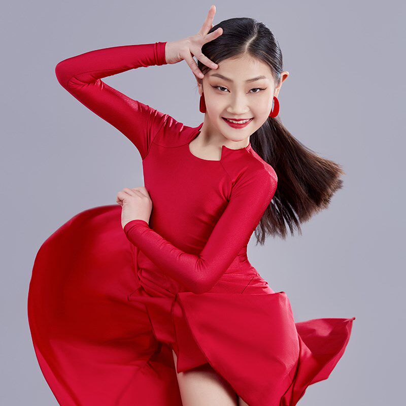 星辰舞服拉丁舞比赛服儿童新款酒红色规定服显白气T质赛场吸睛新