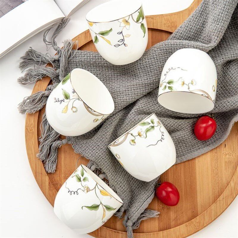 大容量带盖早餐杯燕麦牛奶杯陶瓷可微波送勺大水杯骨瓷木盖藕粉勺