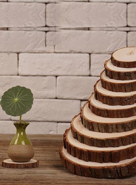 圆木片带皮杉木片小木桩底座树桩圆形木头摆件原木块diy手工绘画