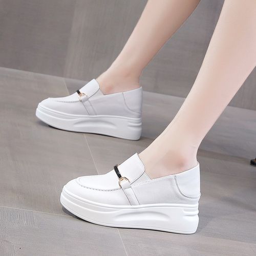 韩国坡跟厚底小白鞋女2022夏季新款百搭真皮内增高爆款运动休闲鞋