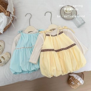 吊带公主裙子婴儿打底衫 女童春秋季 女宝宝韩版 2025新款 连衣裙套装
