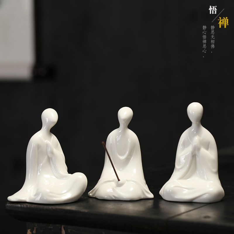 禅意陶瓷无相佛摆件茶道配件小和尚盆景鱼缸造景中式家居客厅摆件