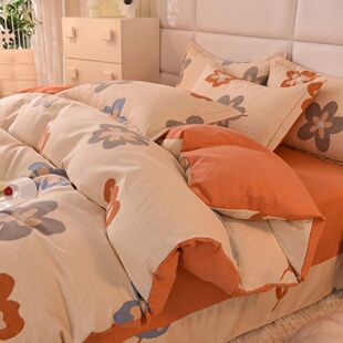 纯棉全棉四件套磨毛加厚100简约秋冬床单被套三4件套2023新款床笠