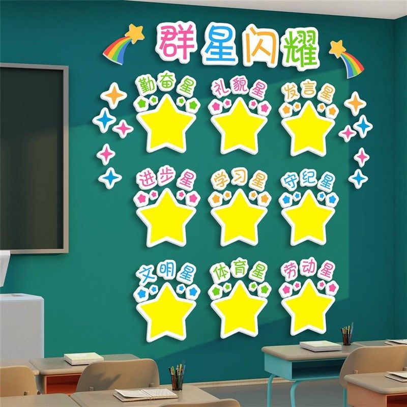 班级之星文化墙贴纸幼儿园墙面装饰挂壁画小学教室布置形象背景墙,家居饰品,文化墙贴,淘宝优惠券,粉丝福利购,淘宝优惠卷