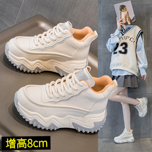 皮面高帮运动鞋女2025新款秋冬内增高真皮老爹鞋女款轻便软底超轻