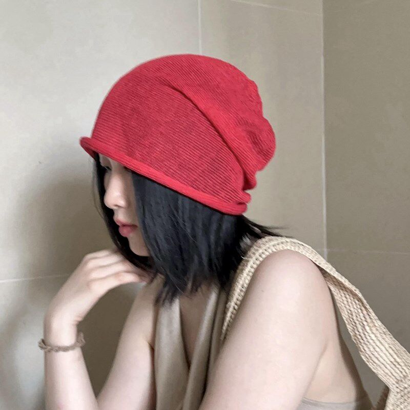 套头帽红色蓝色灰色网帽男士百搭复古亚麻透气夏季女士堆堆帽冷帽