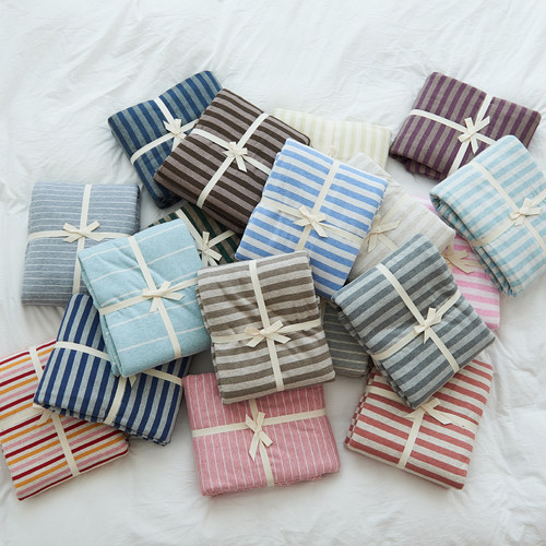 裸睡单件纯棉被套 条纹针织棉双人被罩 全棉天竺棉床上单人被单